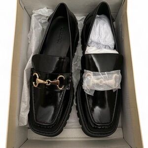 Black Loafers with Gold Accent